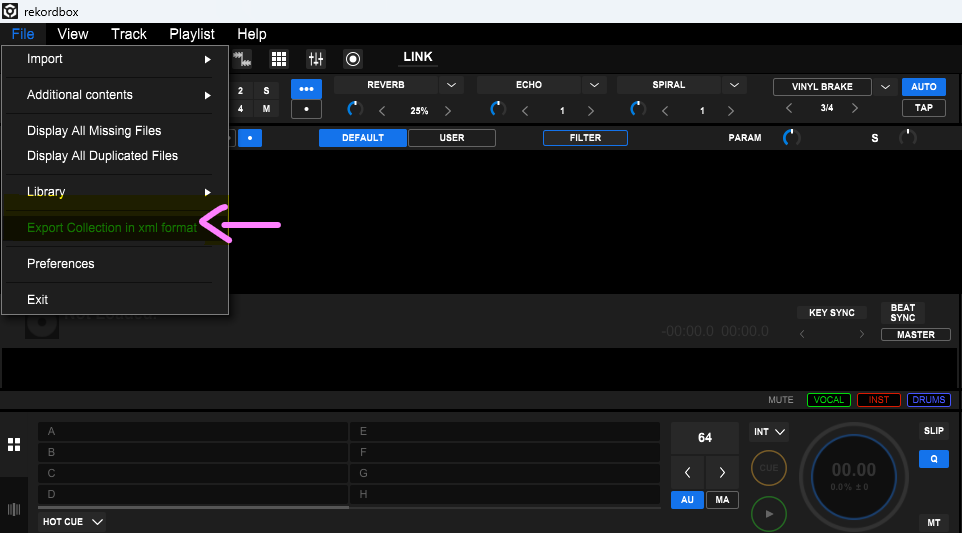 Export collection in XML format from Rekordbox